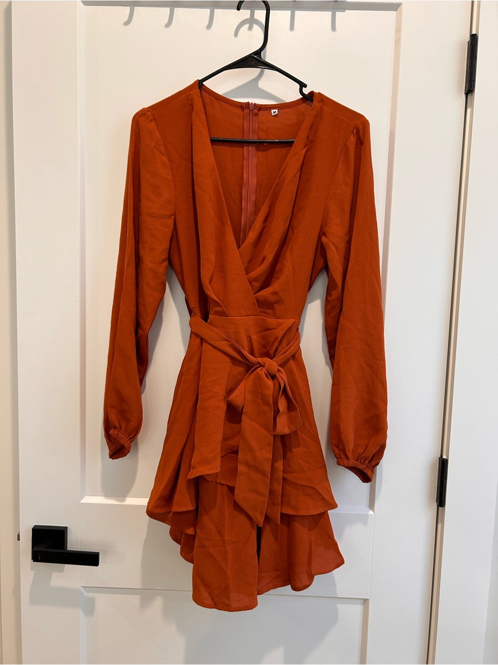 Rust Orange Long-Sleeve Wrap Dress